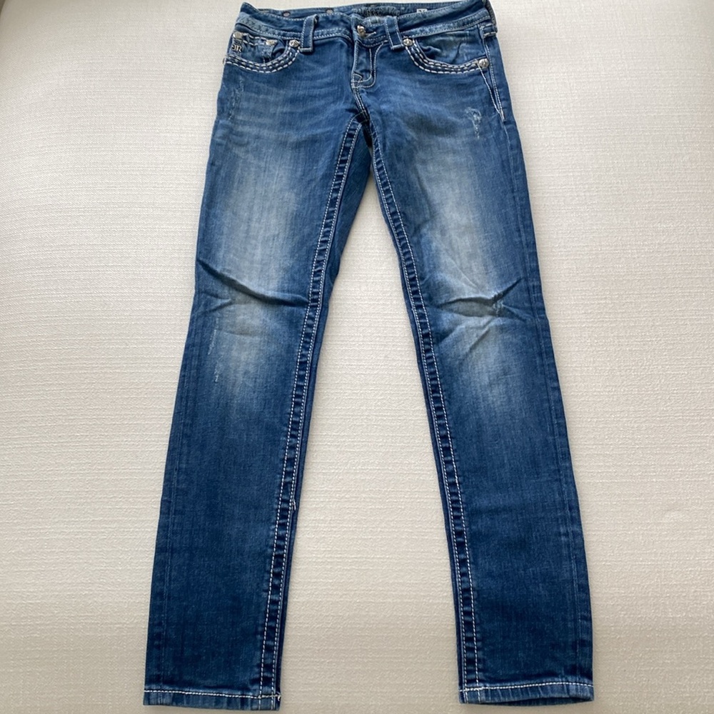 Miss Me Exclusive Buckle Dark Wash Studded Skinny Jean W26 - Picture 5 of 6